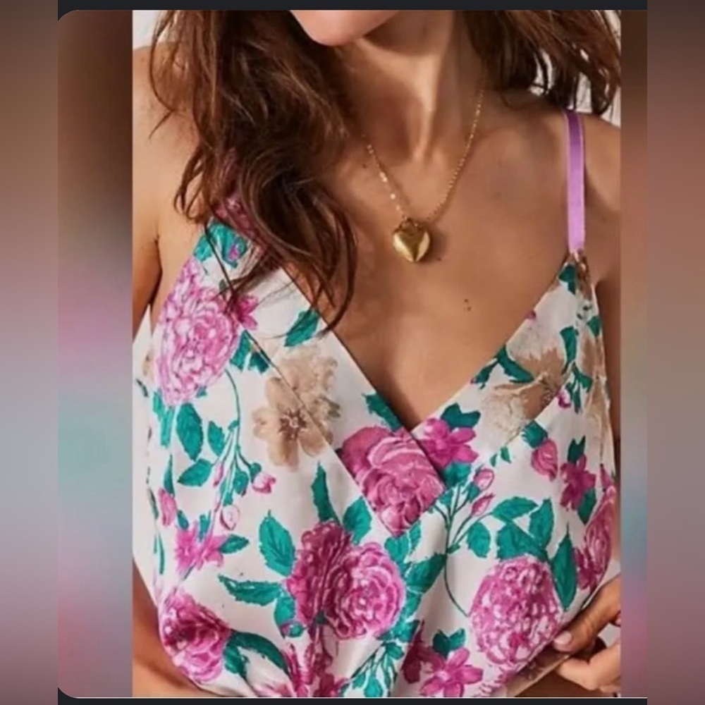 Free People Floral Wrap Cami in Pink, Green, Cream